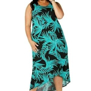 Alfani Simple Palm Pop Art Long Jersey Dress 1X